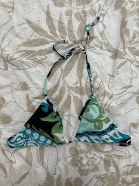Roxy Blue Green Black Patterned Triangle Bikini Top